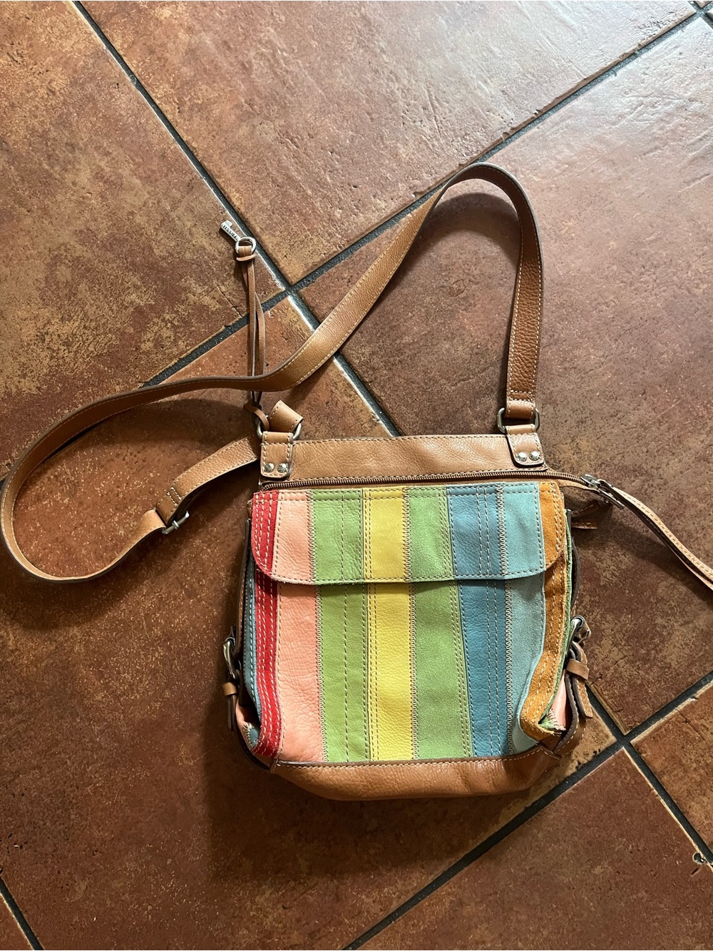 Fossil Multicolor Stripe Crossbody with Tan Trim